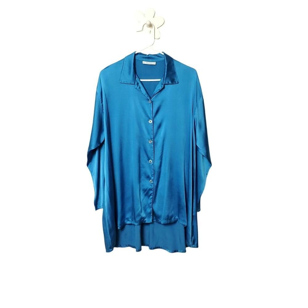 BRYN WALKER 100% Silk Blend Oversized Button Down Tunic Top Blouse